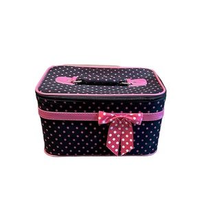Make up Bag - small overnight bag - black with pink polka dots